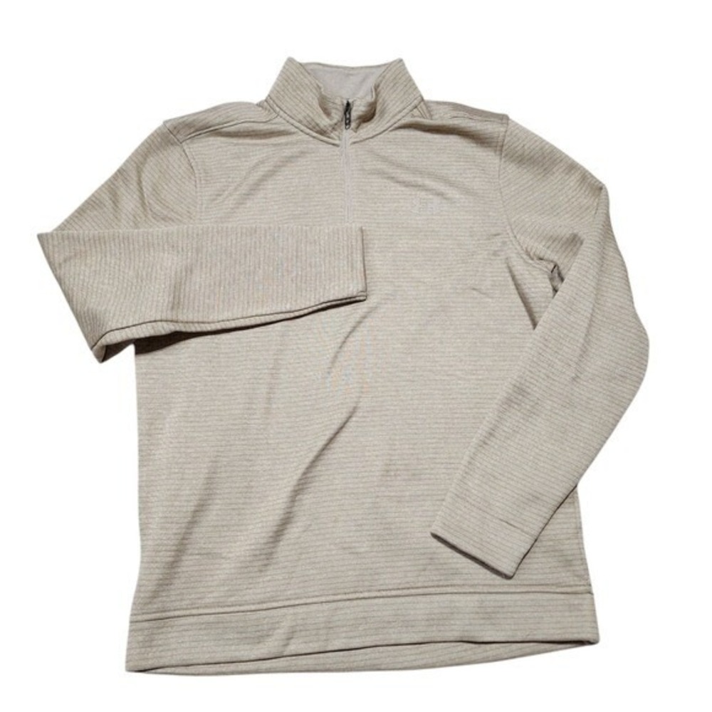 Under Armour Golf Pullover Men Medium Tan Storm Sweater 1/4 Zip Ribbed‎ Knit